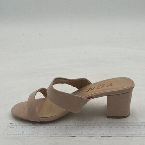 YDN Beige Suede Open Square Toe Mules Block Heel Double Straps Sandals Shoes